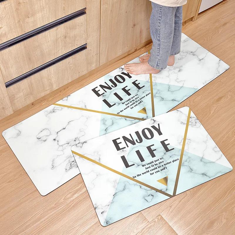 Ins Style PU Leather Kitchen Floor Mat Nordic Oil and Water Resistant Carpet Washable Thickened Anti Slip and Anti Fall Foot Pad