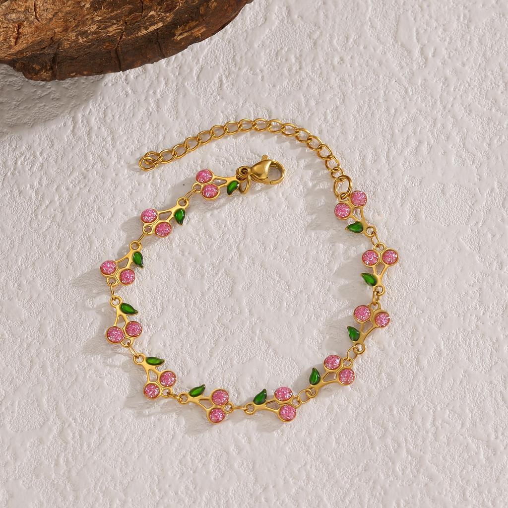 Atoztide Fashion Simple Cherry Bracelet for Women Stainless Steel Elegant Charm Cherry Pendant Gold Color Bracelet Jewelry Gifts