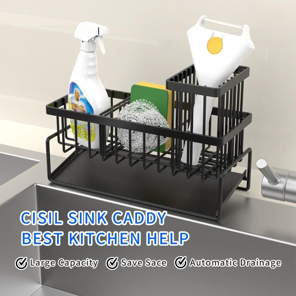 Layered Kitchen Storage Rack Carbon Steel Countertop Organizer Sturdy Sponge Holder  Bathroom