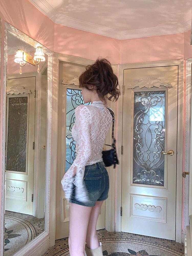 Women's Sexy Slimming Lace V-Neck Long Sleeve Top - Early Autumn Pure Desire Style
