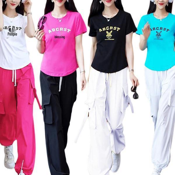 2025 Women's Summer Square Dance Set: Stylish Aerobic Top & Loose Cotton Pants