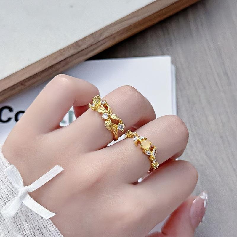 Retro Niche Design Simple Zircon Diamond Opening Ring Light Luxury Diamond Temperament High-End Ring