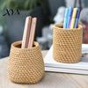 Makeup Brush Holder Faux Rattan Pen Holder, Woven Style Boho Pencil Storage Box Desktop Organizer, Multi-functional Resin Cup for Home Office