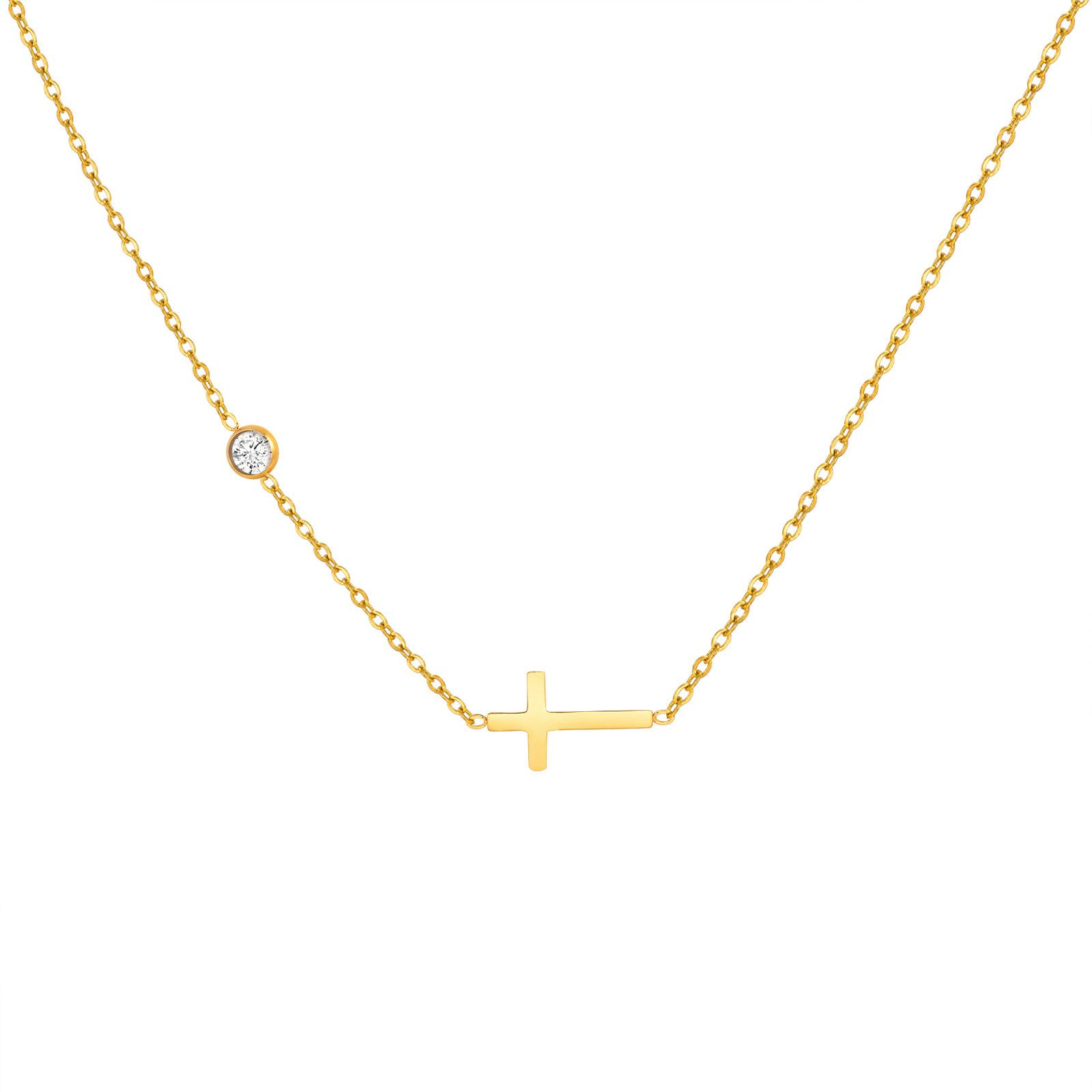 

Ladies Jewelry Stainless Steel Cross Month Birthstone Gold Necklace 782