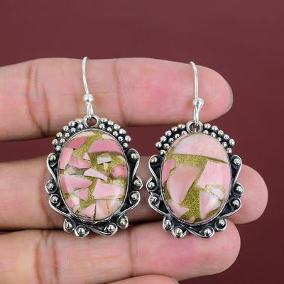 Boucle d'oreille Opale Rose Cuivrée Pierre Précieuse Réelle Boucle d'oreille Argent Sterling 925 Boucles d'oreilles Élégantes Bijoux Faits Main Boucle d'oreille Femme Cadeaux de Fiançailles