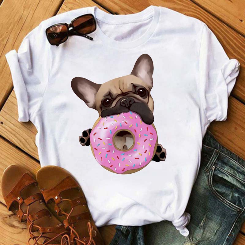 Cute French Bulldog T-shirt Animal Harajuku Print Pattern Shirt Fun French Bulldog Short Sleeves Animal Lover Tshirt dog mom Tee