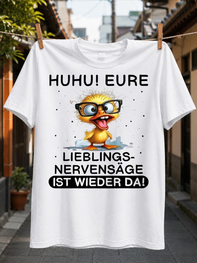 Gerunisex Favorite Nuisance Duck Quote Wild Yellow Duck In Oversized With Open Beak And Scattered Dots Unisex All TShirt