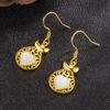 Retro Gold Inlaid Imitation Hetian Jade Heart-Shaped Eardrops Ear Hook Elegant National Style Alluvial Gold Earrings Jewelry