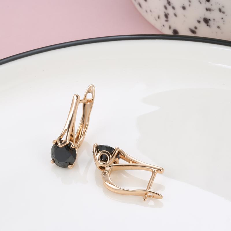 Simple Black Natural Zircon Clips Earrings For Women Trendy  Rose Gold Color Bride Wedding Earrings Fine Jewelry