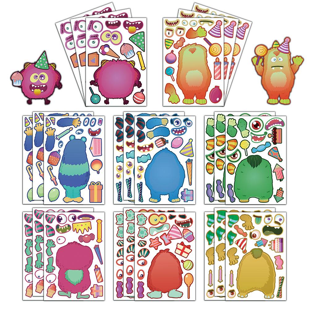 8PCS Sticker Cute Monster Puzzle Decoration Booklet Luggage Graffiti Waterproof Handmade Stickers