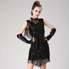 Latin Dance Dress With Fringe Sequins Sleeveless Performance Skirt Competition Party Show