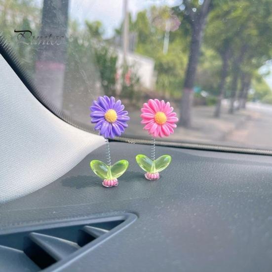 Small Car Dashboard Figurine Spring Wobbly Flower Ornament, Shaking Head Sunflower Interior Decor, Cute Decorations for Rearview Mirror And