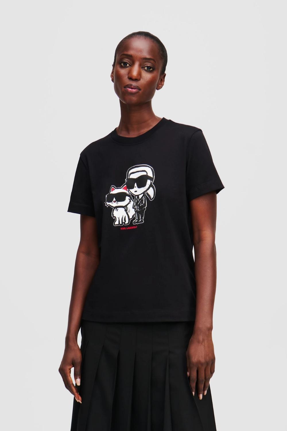 Karl Lagerfeld Schwarzes Damen-T-Shirt Ikon Sketch Duo M black