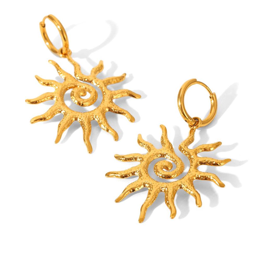 European-American Hollow Spiral Sun Pendant Stainless Steel Earrings - Non-fading, Light Luxury, High-End Women's Jewelry