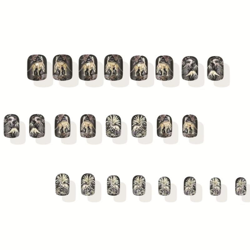 Press on Nail Vintage Jurassic Dinosaur False Nail Art With Easy Application And Removal For Fashion Nail Enthusiasts