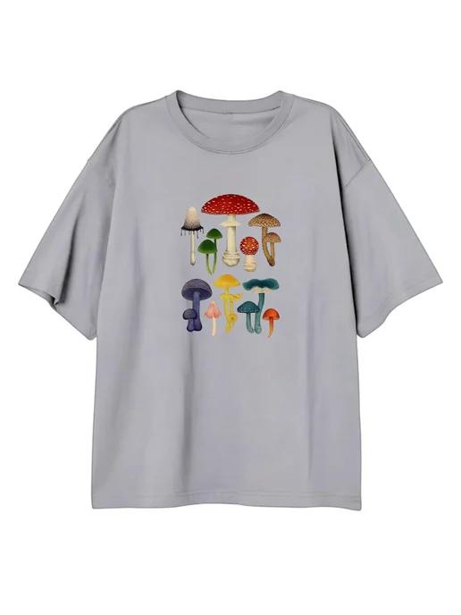 Oversized T-shirt with a mushroom print 4XL