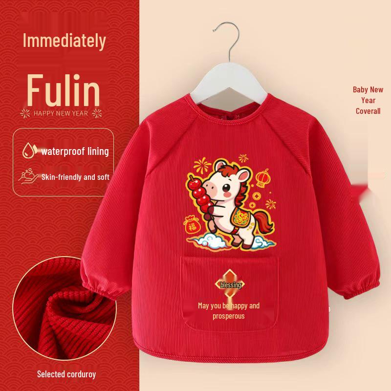 Waterproof Stain-Proof Baby Coveralls: Stylish Long Sleeve Infant Outerwear for Boys & Girls - Perfect for Autumn, Winter, and Chinese New Year.