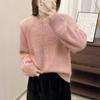 Women's Spring/Autumn Fan-Shaped Hollow Solid Color Long-Sleeve Knit Cardigan with Crew Neck, Loose Korean-Style and Temperament