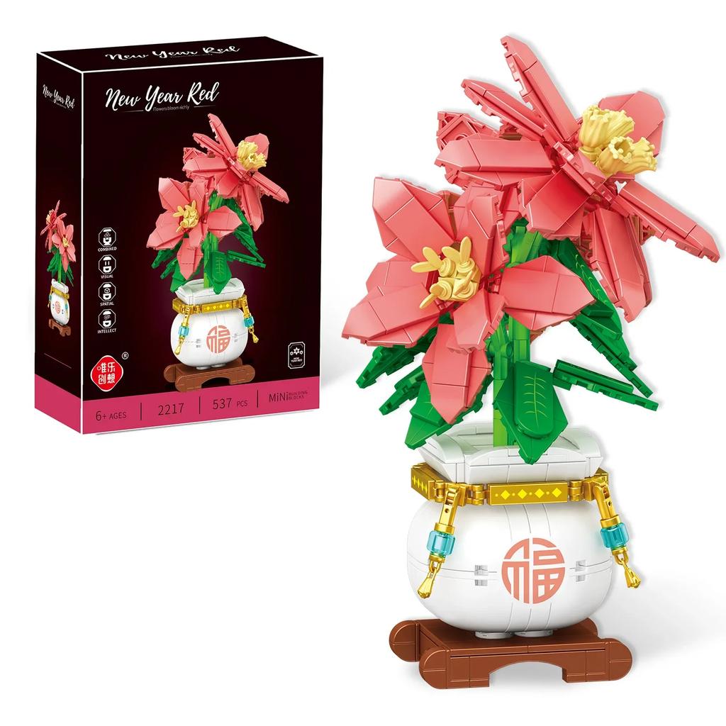 DIY Creative Home Decoration Plastic Artificial Flowers Building Blocks  Artificial Flowers Bonsai Creative  New Year Gifts