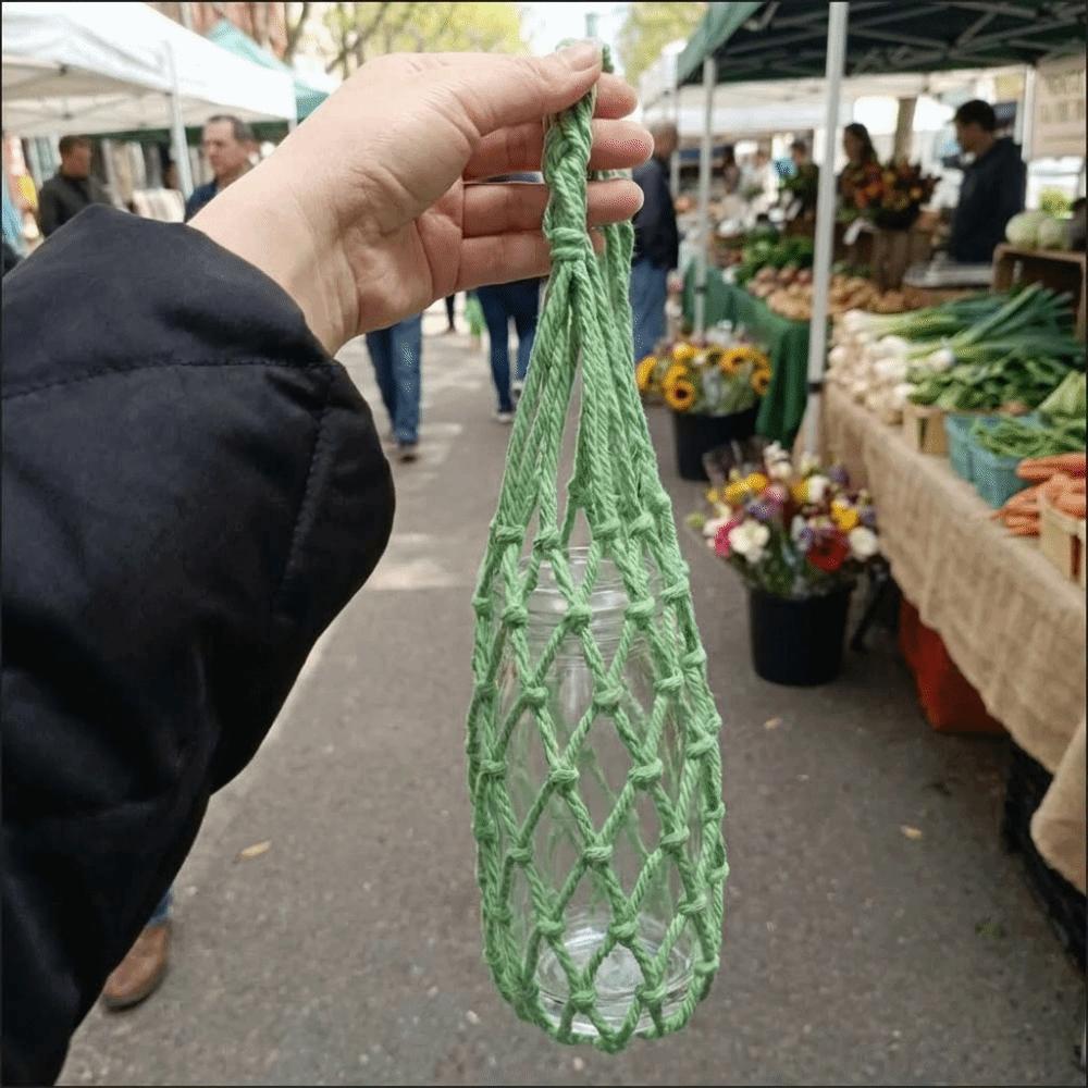 Foldable Bottle Mugs Storage Bag Woven Net Portable Cups Holder Coffee Cup Mesh Bag  Beach