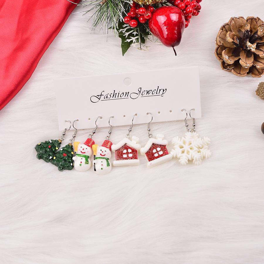 Conjunto de Brincos 3D de Boneco de Neve e Árvore da Série de Natal