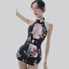 Sexy Classical Elegance Chinese Cheongsam Temptation Maid Servant Cosplay Uniform Erotic Net Stocking Backless Underwear Lingeri