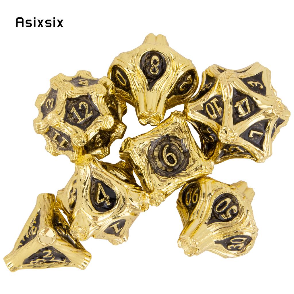 7 Pcs Golden Black Tree Stump Root Metal Dice Solid Metal Polyhedral Dice Suitable for Role-Playing RPG  Board Game Card Game