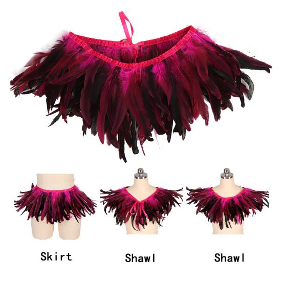 Feather Shawl Bright Color Halloween Parties Cloak Wear As Skirt or Shawl Gothic Style Shawl with Lace-Up Ribbon Costume Accessory