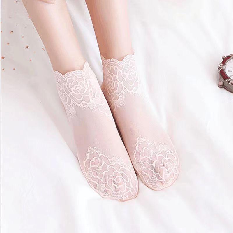 Women's Lace Trim Mesh Ankle Socks - Summer Thin Cotton Boat Socks