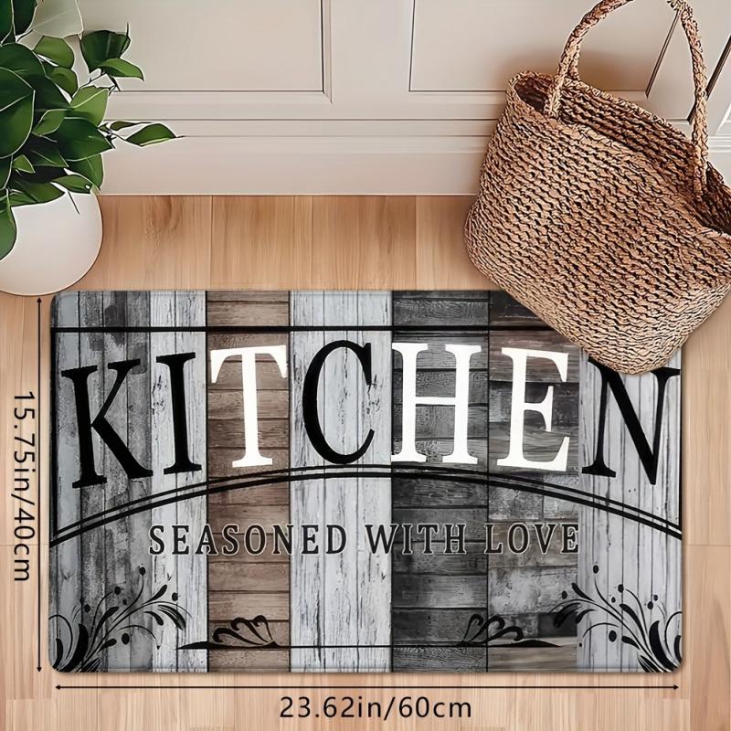 VIKAMA Retro Wood Grain Kitchen Rug American Country Style Entrance Door Mat Non-Slip Easy Clean Bedroom Carpet Home Decor