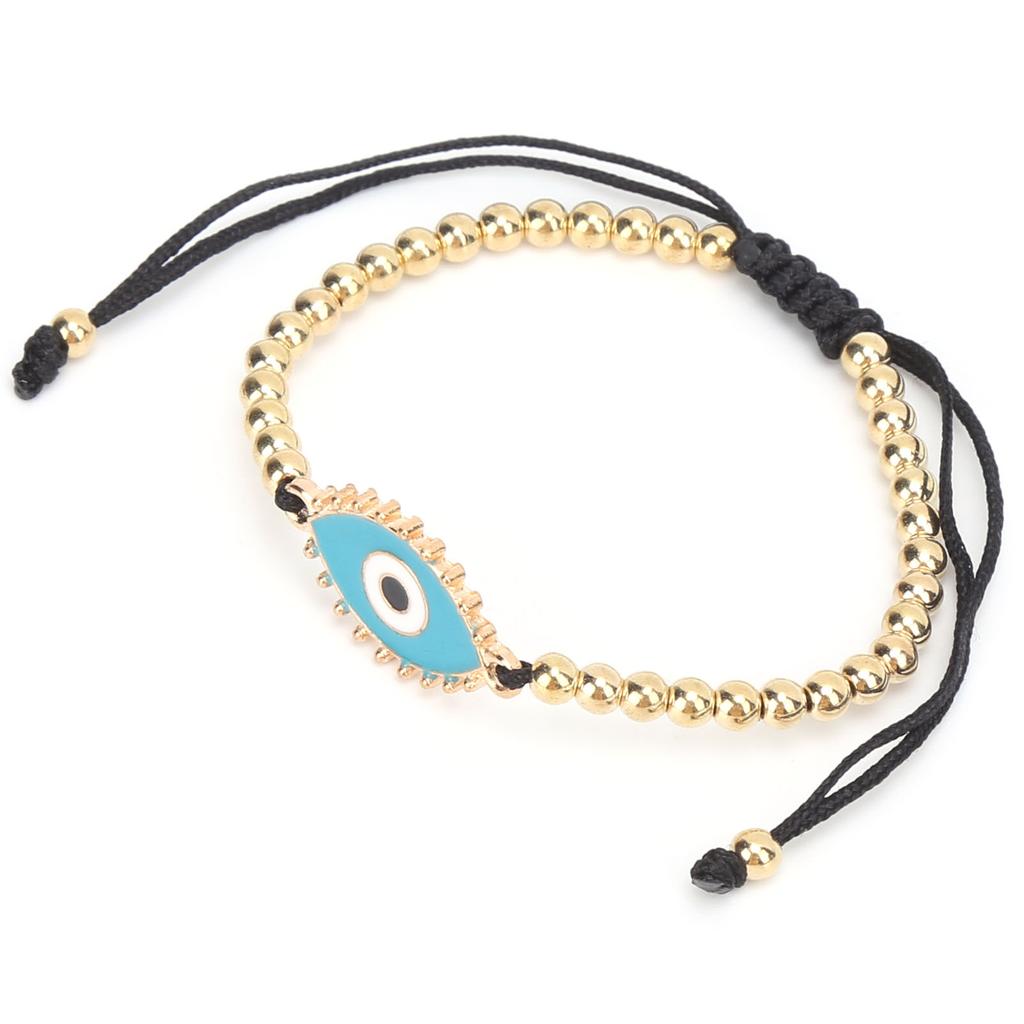 Beaded Bracelet Bohemian Turkish Eye String Bracelet with Golden Beads for Men Women Children CouplesBlue