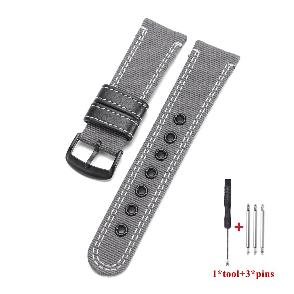

Качественный ремешок из парусины 20 мм 22 мм 24 мм для Omega для часов для дайвинга Seiko, мужские водонепроницаемые нейлоновые кожаные ремешки для часов, черная пряжка 24mm серый