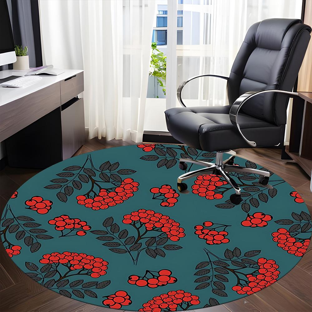 1pc Rustic Berries Office Round Area Rug, Indoor Mat Suitable For Office, Under Office Chairs Bedroom Living Room Home Decor, Room Deco180