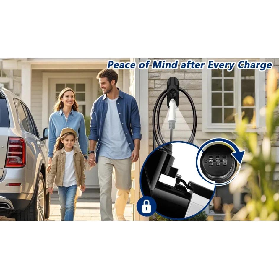 EVqiaoyi Lockable Type 1 EV Charger Holder Wall Mount J1772 Charging Nozzle Bracket Charging Cable Hook with Anti-Theft Lock