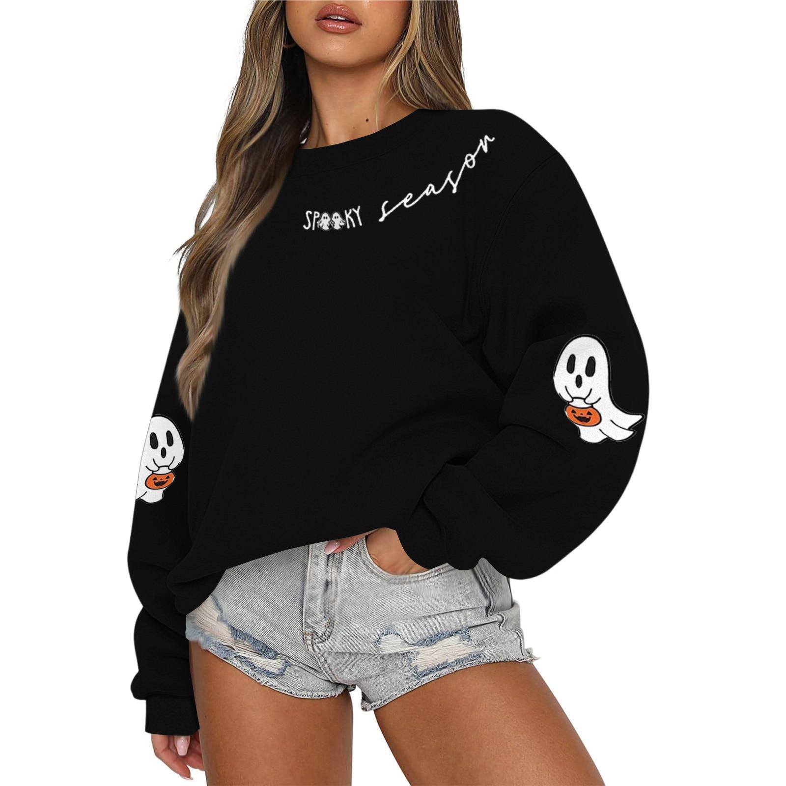 

Женский повседневный модный свитшот с круглым вырезом и длинными рукавами с принтом на Хэллоуин XL