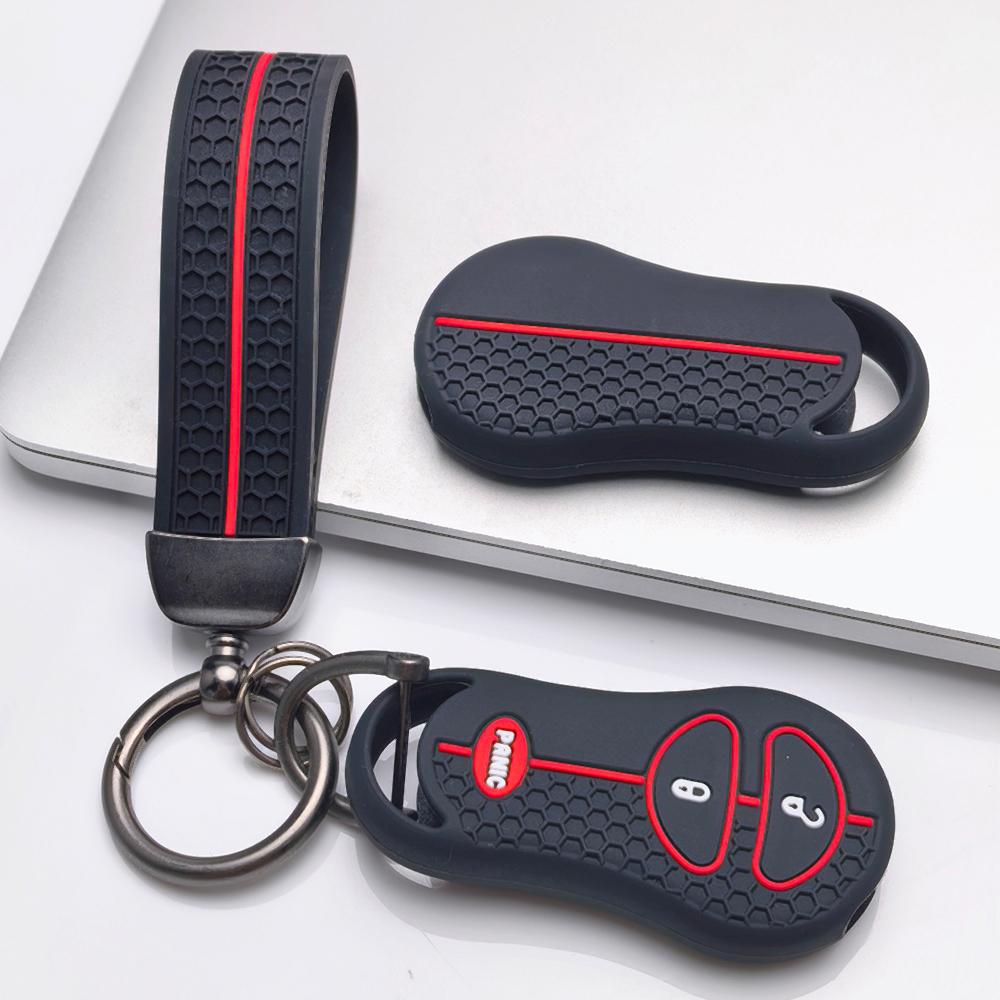 Key Fob Cover for Jeep Cherokee Durango Grand Liberty Dakota Caravan with Keychain Anti-Scratch Surface Shockproof Structure Soft Grip Texture