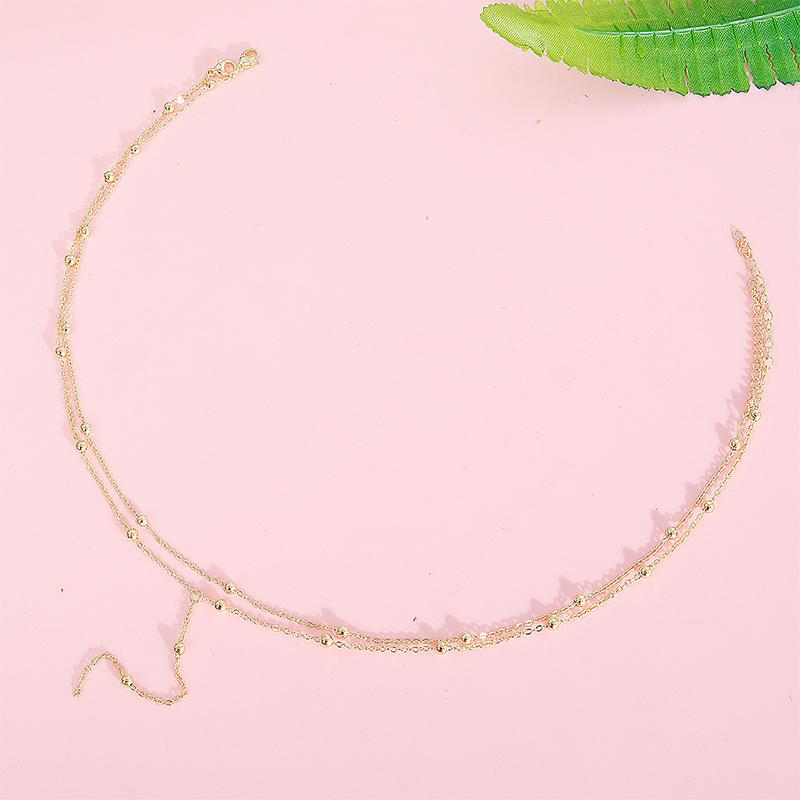 

New Trendy 925 Silver Double Layer Bead Necklace Long Pendant Tassel Neckchain For Women Fine Jewelry Accessories Gift 45cm золотой