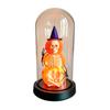 Yousheng Halloween Decoration, Lighted Skeleton in Clear Dome Cloche with Warm Glow, Battery Operated Skull Lamp with Witch Hat for Tabletop Mantel