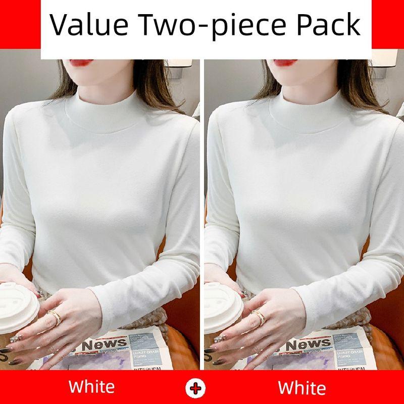 Anti-Static Pure Cotton Large Size Half-High Collar Base Shirt for Women in Autumn and Winter, New Slim-Fit T-Shirt for Layering