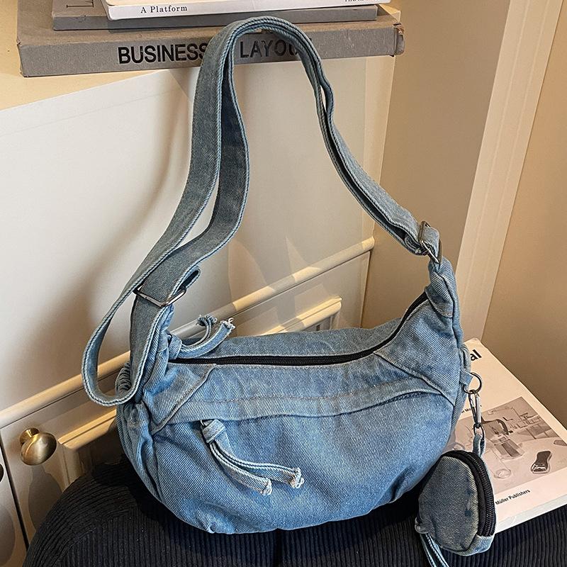 Large-capacity Denim Bag, Casual Crossbody Bag, College Student Commuting Tote Bag