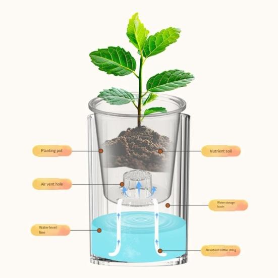 Selbstbewässerungstopf mit Abzugsloch Indoor Outdoor Hydrokulturpflanzentopf Tiefer Sichtbarer Vorratsbehälter Blumenpflanzgefäß mit Dochtseil
