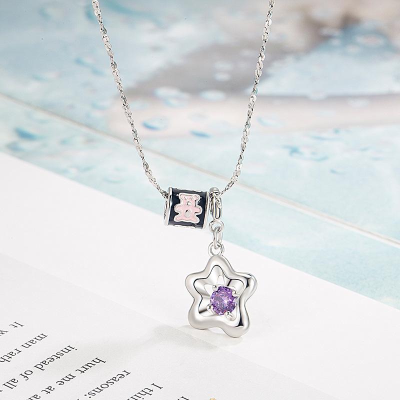 Bear flower small waist necklace female American retro sweet cool babe style niche premium collarbone chain