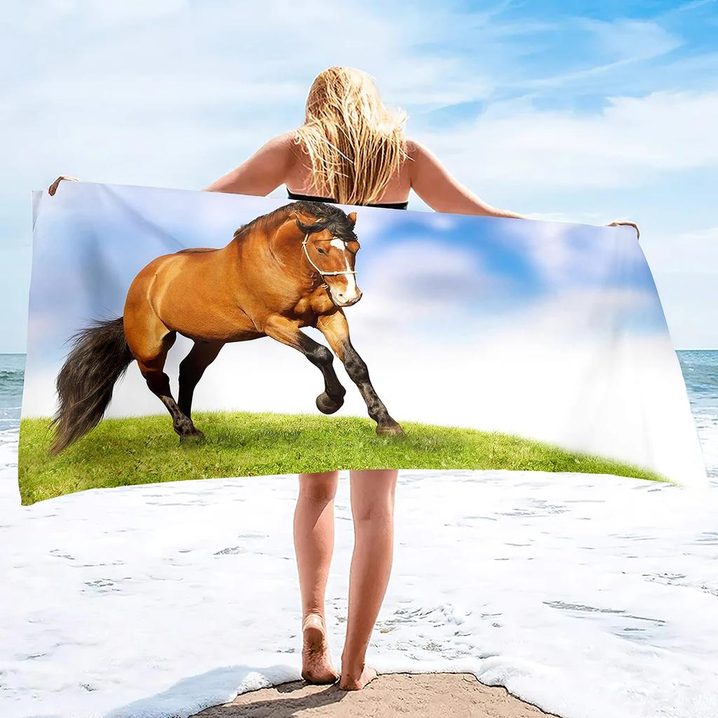 3D Horse Beach Towel Microfiber Quick-Drying Bath Convenient Thin Blanket Suitable for Swimming Travel Yoga Camping