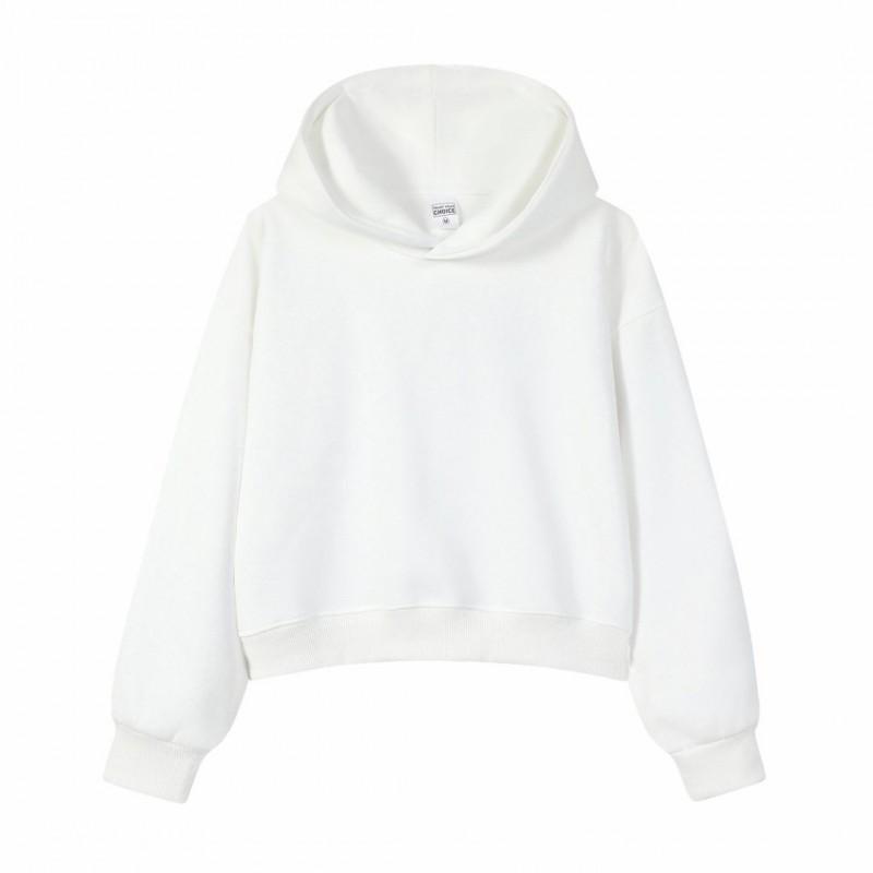 Korean Style Womens Short Hooded Zip-Up Cotton Blend Sweatshirt Loose Fit Winter Casual Top