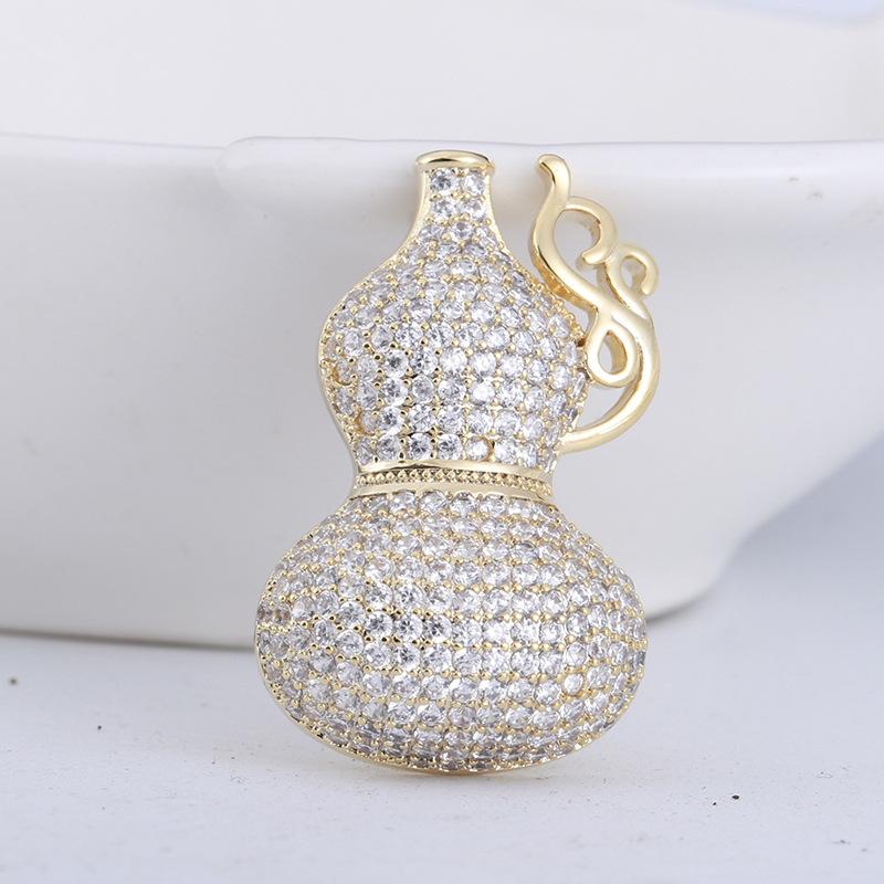 High-End Handmade Copper Inlaid Zirconium Gourd Brooch, Fashion Pin Jewelry Collar Pin Accessories