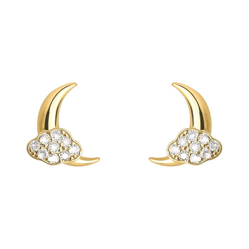 18k Gold-Plated Star, Moon & Cloud Cubic Zirconia Stud Earrings - Elegant High-End Fashion for Women
