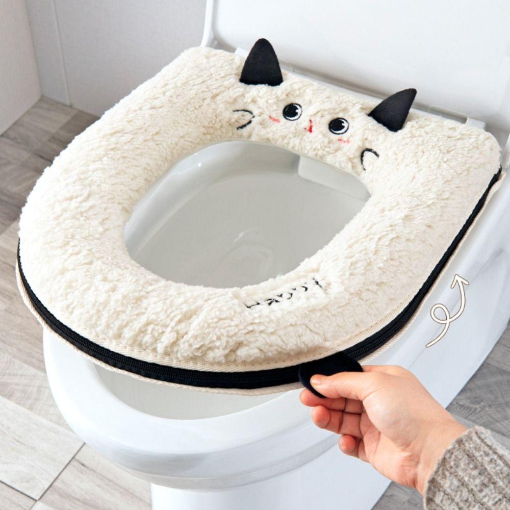 New Cartoon Cat Toilet Seat Cushion Soft Waterproof Zipper Toilet Cover Removable Warm Thickened Toilet Seat Pad Universal