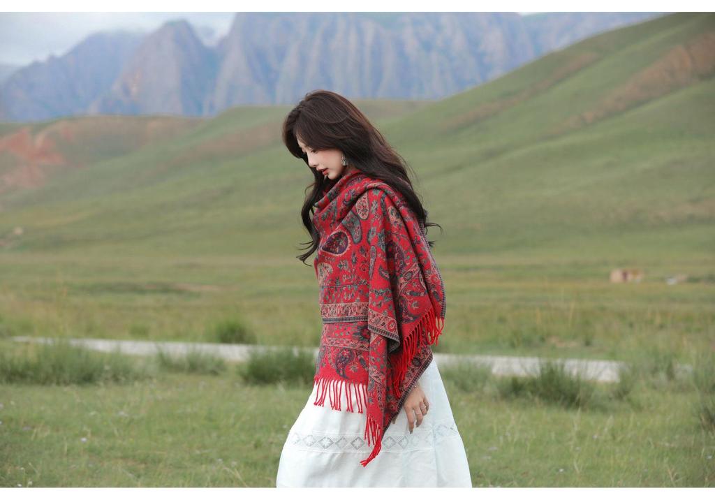 Hochwertiger Ethno-Stil Angora Roter Schal und Stola
