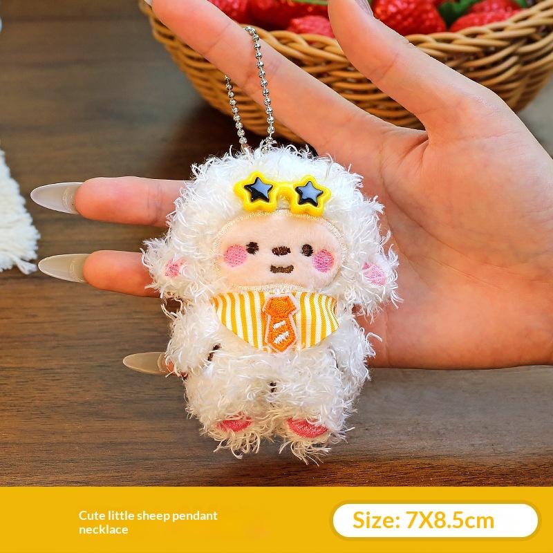 Plaid Lamb Plush Keychain Cute Cartoon Pendant Soft Touch Non-shedding for Bag Charm Daily Use Small Gift for Kids