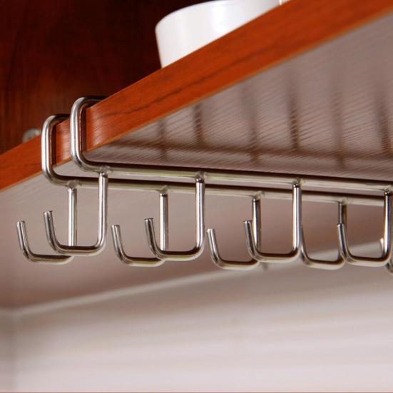 Tea Coffee Cup Holder Mug Metal Rack Under Shelf Board Hook Cupboard Organizer